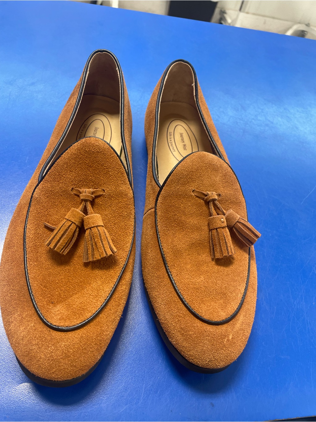 Men's Suede Tassel Loafers In Cognac Brown 11.5